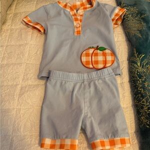 The Smocked Bear: Blue and Orange Pumpkin Outfit